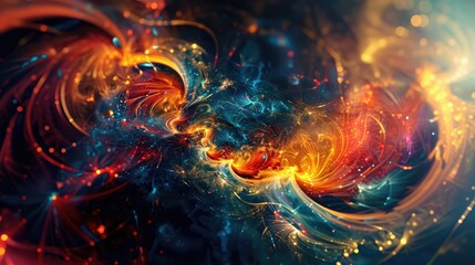 Fototapeta premium A vibrant, abstract digital artwork featuring swirling colors and luminous patterns.