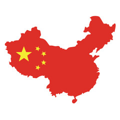 Naklejka premium A bold outline map of China filled with the colors of the Chinese national flag