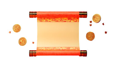 Empty Chinese style scroll, Chinese new year element, empty scroll template, happy new year, Spring Festival theme background, 3d rendering.