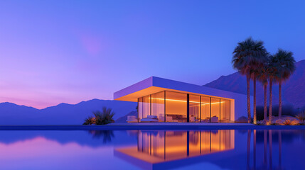 Fototapeta premium Modern glass house with a swimming pool