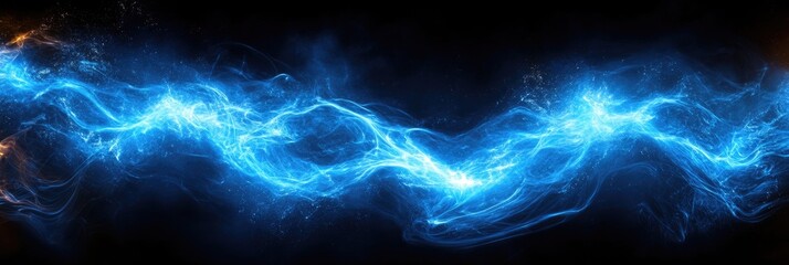 Obraz premium Dynamic Blue Energy Flow Abstract Background with Sparkling Particles