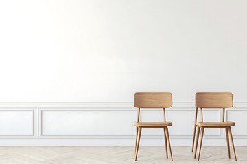 Minimalist Oak Chairs against White Wainscot Wall