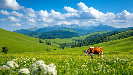Naklejka premium the cow in the meadow