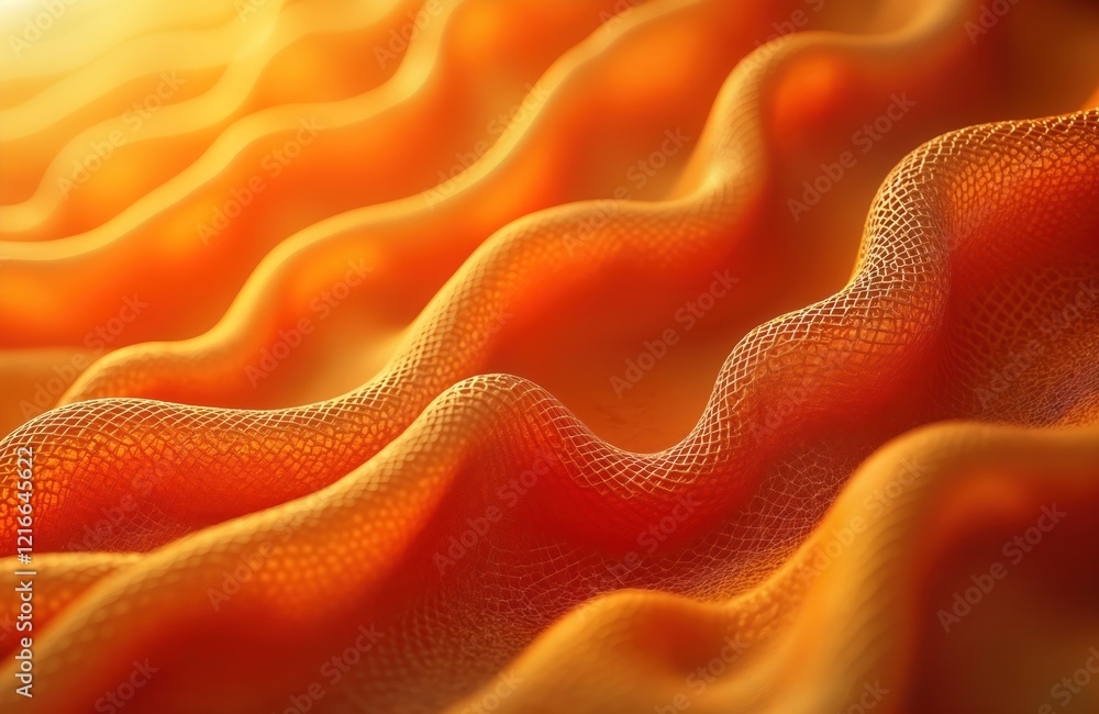 Poster closeup view of textured orange fabric. fabric wavy pattern, looks like soft material. design looks 