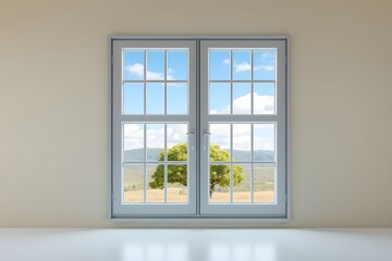 3D rendering of an open window overlooking a lush green tree swaying in the gentle breeze. 3D Render, Nature, Interior