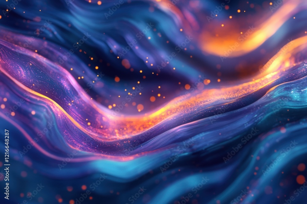 Aufkleber abstract background of colorful flowing waves with glowing particles