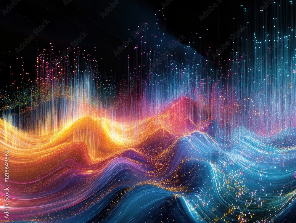 Aufkleber abstract colorful wave of glowing particles and lines flowing over a dark background.