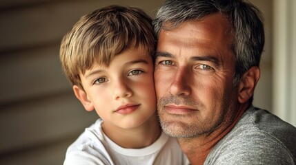 Fototapeta premium Father and son sharing a warm moment indoors in a cozy home setting on a sunny afternoon