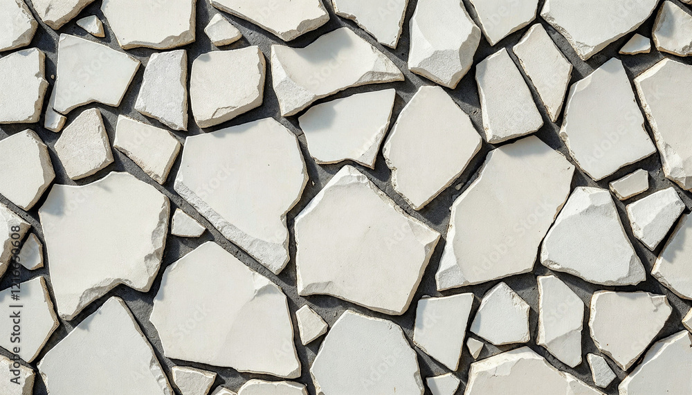 Poster unique arrangement of broken tiles displayed on a flat surface showcasing various shades and texture