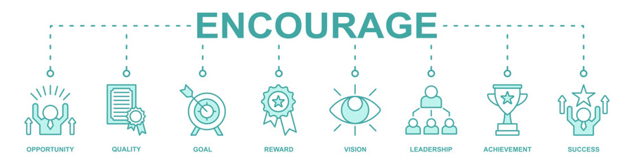 Encourage banner web icon vector illustration concept with icon of opportunity, quality, goal, reward, vision, leadership, achievement, success