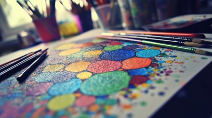 Fototapeta premium Creative Visuals on Desk with Bright Colors and Textures