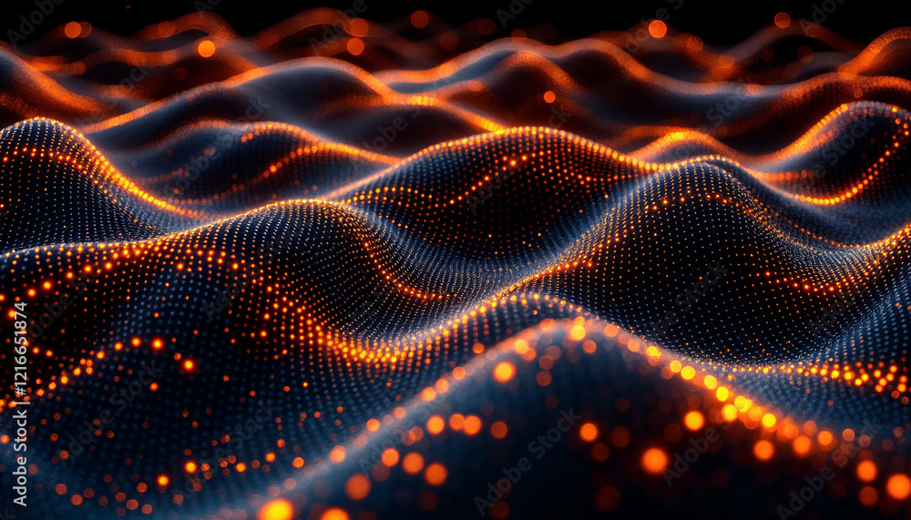 Poster dark waves illuminated with vibrant lights create a mesmerizing abstract landscape