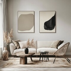 Modern Living Room Decor with Abstract Art and Natural Elements