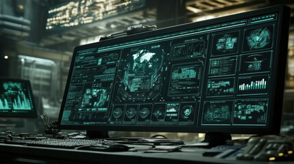 Obraz premium Digital Marketing Workflow Presentation on Monitor