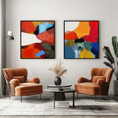 Modern Living Room with Abstract Art and Mid-Century Chairs