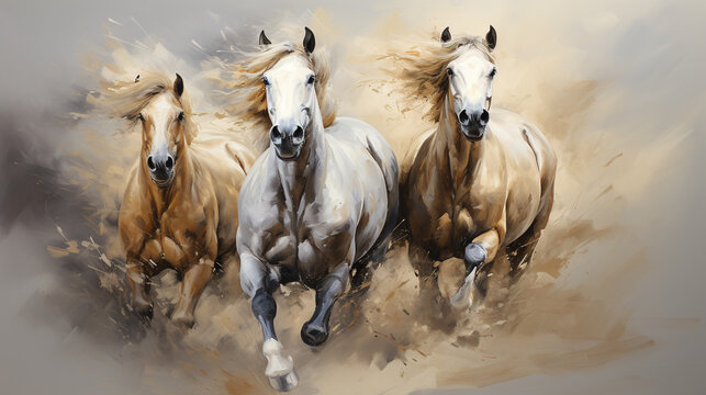Group Of Running Horses Oil Painting