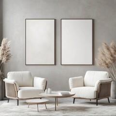 Cozy Living Room Setup with Modern Furniture and Blank Frames