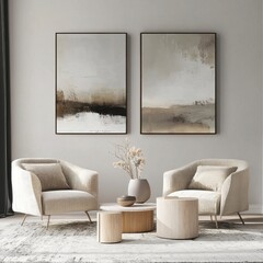 Modern Living Room with Elegant Armchairs and Abstract Wall Art