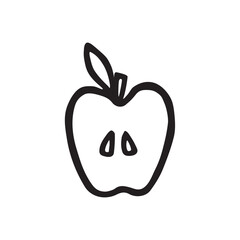 Apple half doodle icon hand drawn with black line in freehand style. Vector illustration isolated on white background