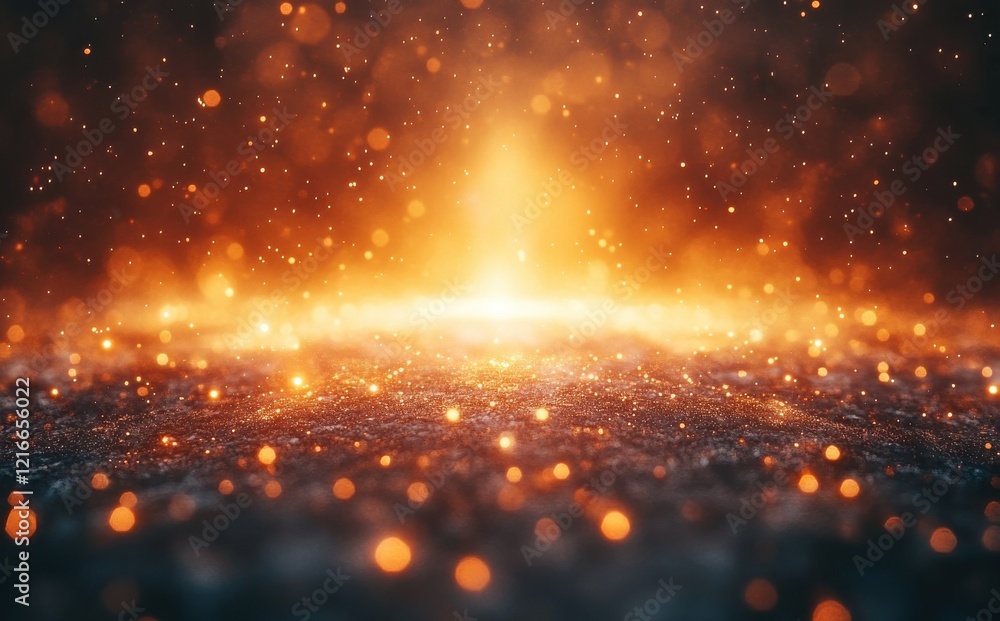Poster ethereal glow of particles in a mystical atmosphere with warm hues and sparkling lights creating a d