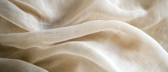 close-up of beige sheer fabric with soft folds and wrinkles