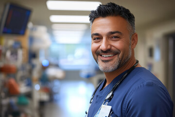 Fototapeta premium Smiling Healthcare Professional in Hospital Corridor 