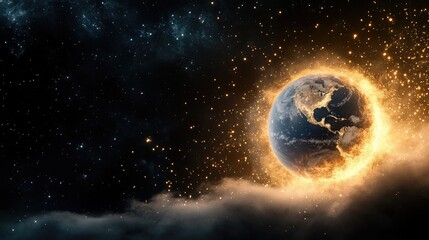 Fototapeta premium Planet Earth faces fiery destruction, symbolizing the urgent need to address climate change and its catastrophic consequences
