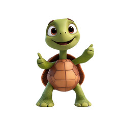 Fototapeta premium Cartoon turtle character with a large smile and cheerful expression on a white background.