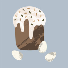 Holy Easter. Traditional sweet bake, easter cake and egg. Vector flat cartoon illustration. Perfect for poster, print, card, invitation, greeting, tag
