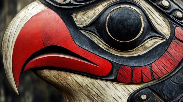 Native American wooden art totem. Traditional Indigenous Indian banner design.