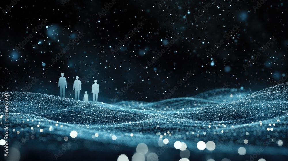 Poster a detailed background featuring glowing elements and binary code set against a dark blue backdrop, i
