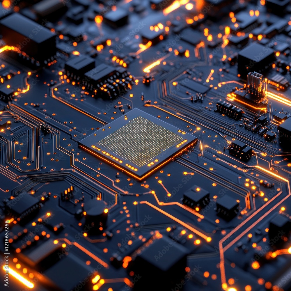 Poster illuminated microchip: a close-up view of modern technology's intricate design