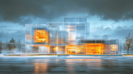 Modern Glass House Architectural Design: A Stunning Wireframe Vision