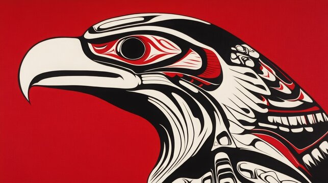Native American wooden art totem. Traditional Indigenous Indian banner design.
