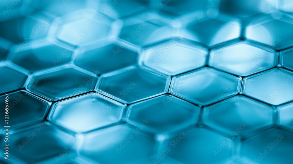 Poster abstract blue hexagon background with a bokeh effect and copy space for text or design