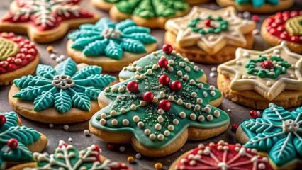 Obraz premium Festive holiday cookies decorated with vibrant icing and festive designs