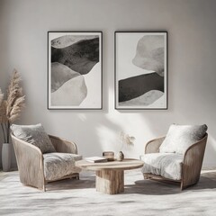 Cozy Living Room with Minimalist Art and Natural Decor Elements