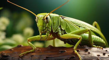 Fototapeta premium Grasshopper on a Green background