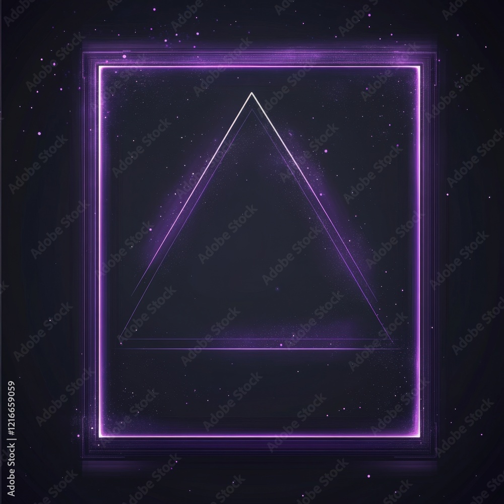 Aufkleber abstract neon glowing triangle and square frame on a dark starry background