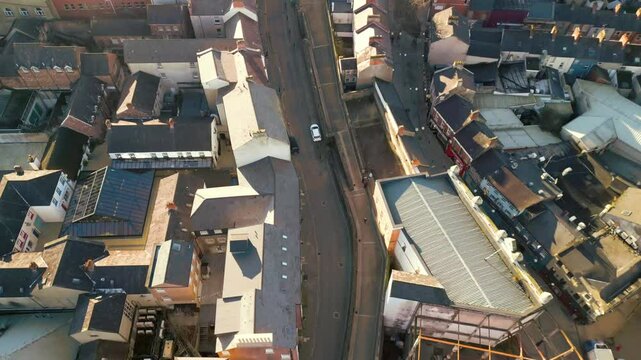 Wide overhead aerial shot of the Derry Walls in Derry-Londonderry, Northern Ireland. Filmed in 4K, 60fps and in Rec709 color.