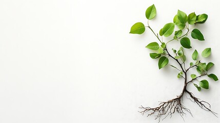 Obraz premium Green Branch with Roots on White Background