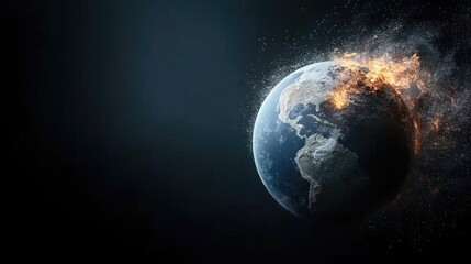Fototapeta premium Vivid depiction of Earth as a fiery sphere observed from space, highlighting severe environmental crises and their impact