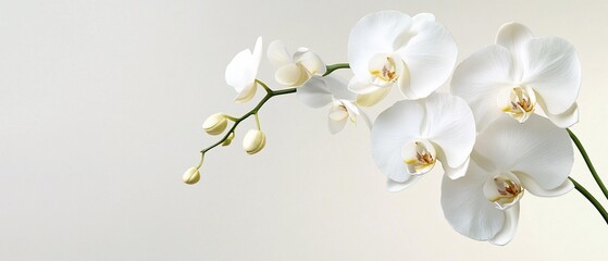 Obraz premium White orchid flowers on a branch against light background; for beauty & wellness