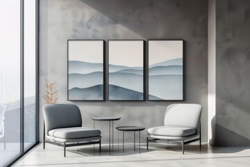 Fototapeta premium Modern Living Room with Elegant Art and Minimalist Furniture