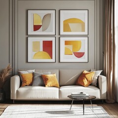 Modern Living Room with Abstract Art and Cozy Furnishings