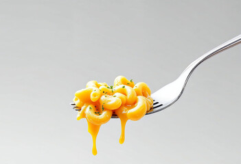 Mac and cheese on a fork isolated on a transparent or white background, png