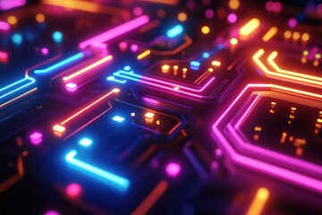 Neon circuit icon with bold and vibrant design, highlighting tech-focused aesthetics.