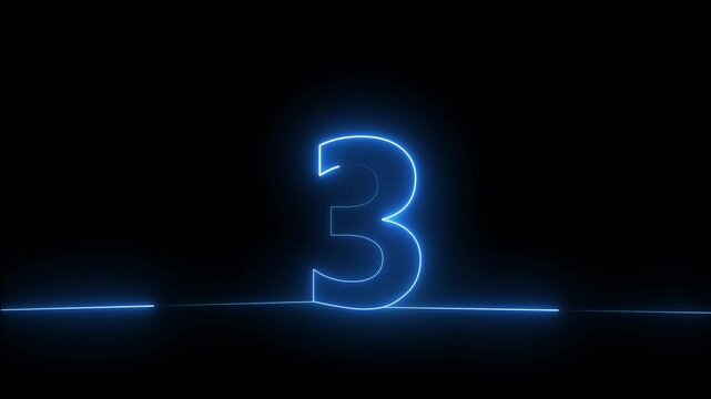 Glowing neon animated number 3 animation on black background. Neon text 3 number,  illustration, Energy Neon, symbol 3