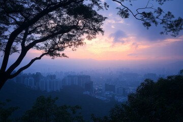 Fototapeta premium Hong Kong city view from The Peak at twilight, Generative AI