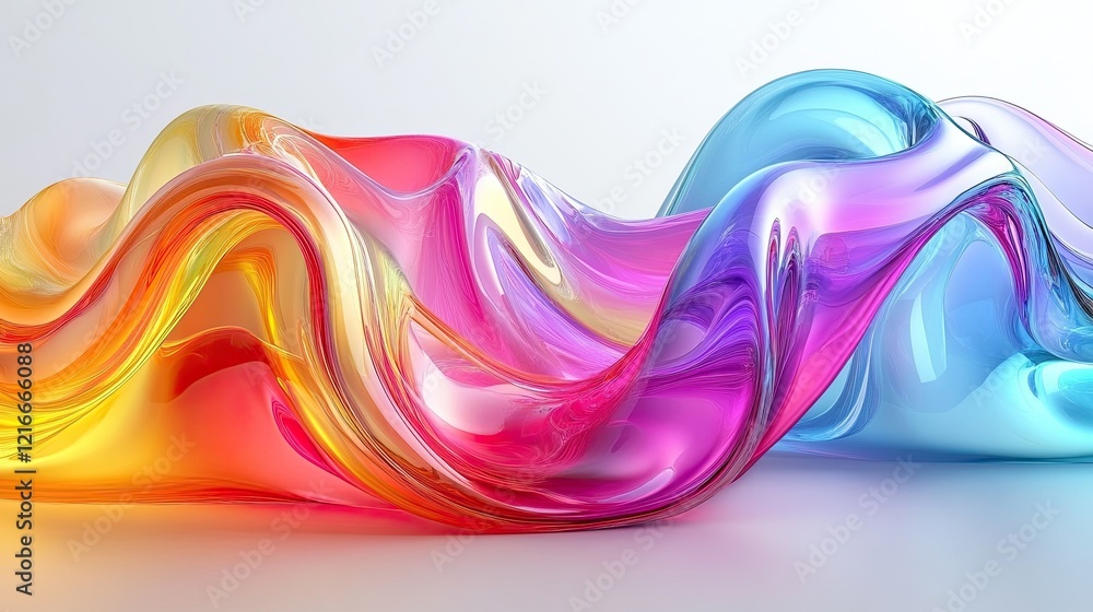 Poster 3d abstract background with colorful glass and gradient waves.